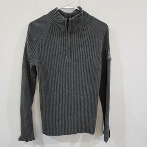 Vintage Y2K Express Mens Ribbed Mock Neck Sweater Medium Gray Quarter Zip Ribbed